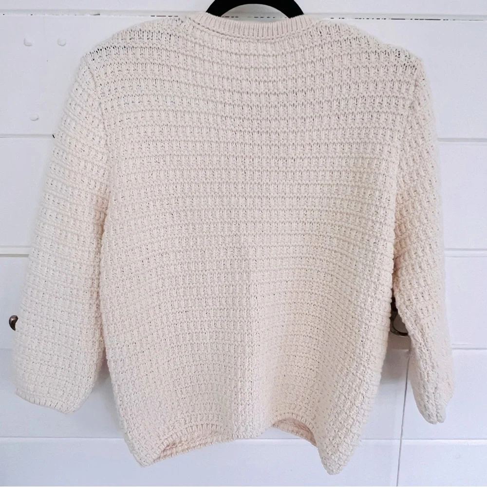 Zara Cream Cardigan Sweater - Cotton Blend Knit. Size L. - Picture 10 of 14